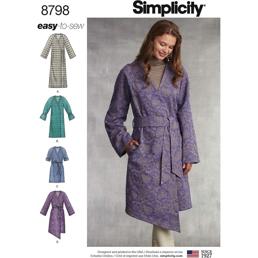 Simplicity 8798 Womens Sewing Pattern Asymmetrical Wrap Coat Belt Size‎ 6-14